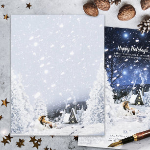 Sable Collie & Lambs, Snowy Christmas - Stationier