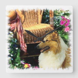 Sable Rough Collie Art Quadratische Wanduhr