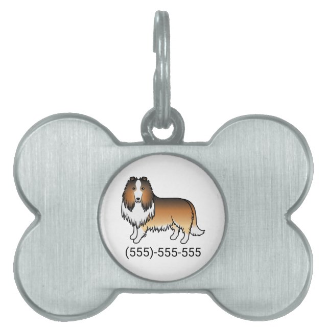 Sable Rough Collie Dog & Telefonnummer Tiermarke (Vorderseite)