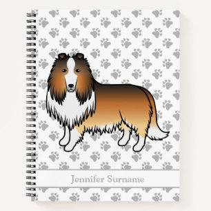 Sable Rough Collie Niedlich Cartoon Dog & Name Notizbuch