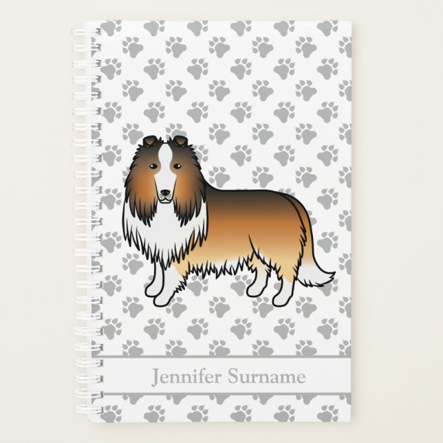Sable Rough Collie Niedlich Cartoon Dog & Name Planer (Vorderseite)