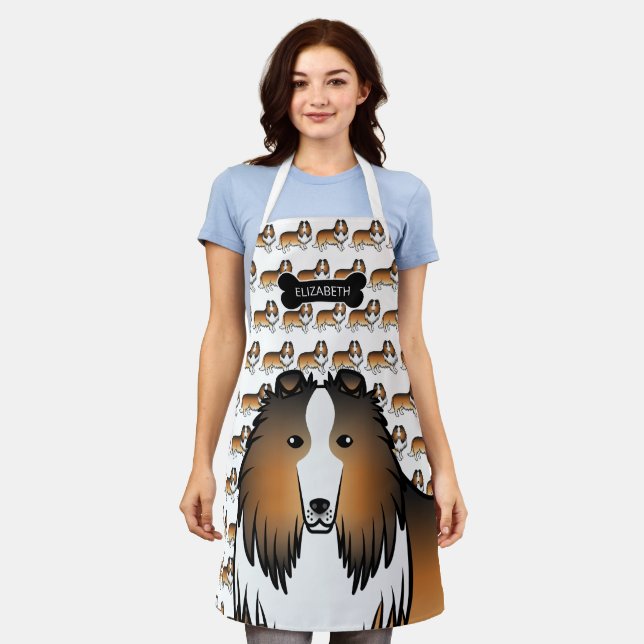 Sable Rough Collie Niedlich Cartoon Dog & Name Schürze (Getragen)