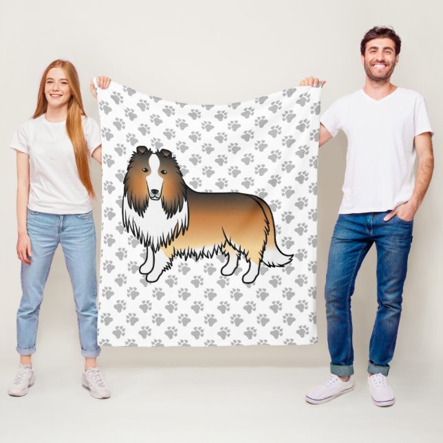 Sable Rough Collie Niedlich Cartoon Dog & Paws Fleecedecke (Beispiel)