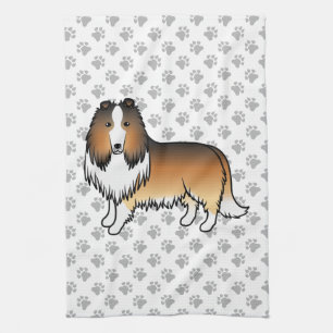 Sable Rough Collie Niedlich Cartoon Dog & Paws Geschirrtuch
