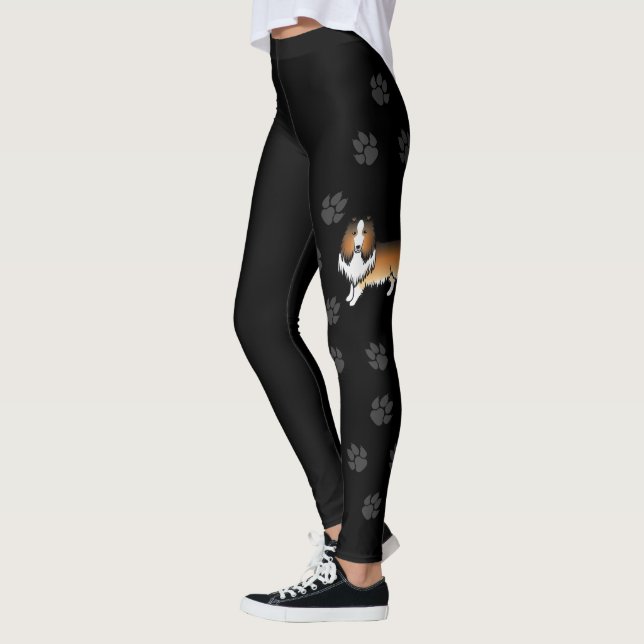 Sable Rough Collie Niedlich Cartoon Dog & Paws Leggings (Links)