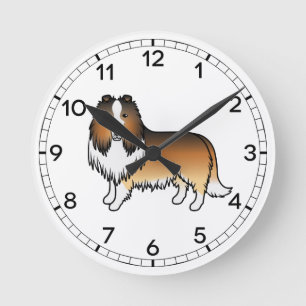 Sable Rough Collie Niedlich Cartoon Dog Runde Wanduhr