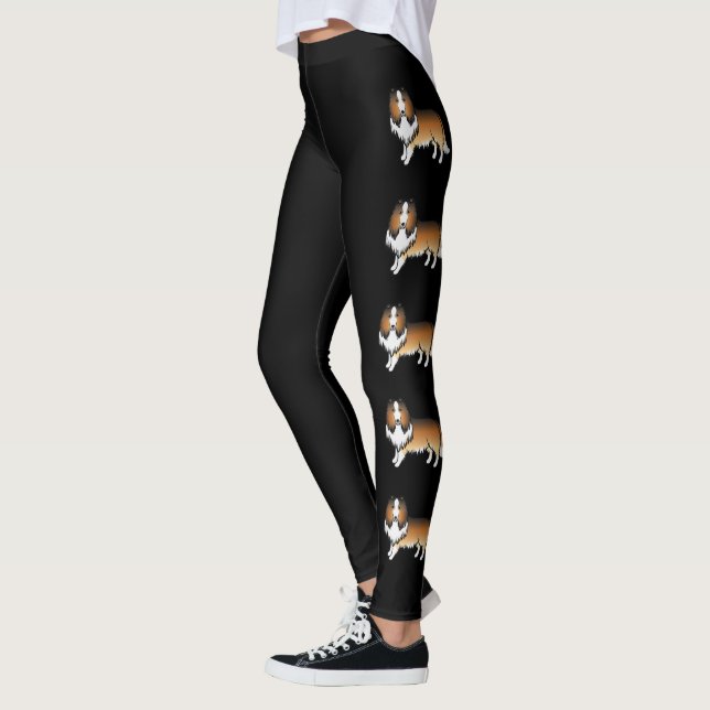 Sable Rough Collie Niedlich Cartoon Hunde Leggings (Links)