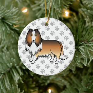 Sable Rough Collie Süßer Cartoon-Hund & Pfoten Keramik Ornament