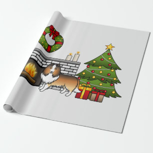 Sable Shetland Sheepdog Hund in einem Weihnachtszi Geschenkpapier