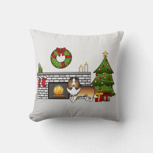 Sable Shetland Sheepdog Hund in einem Weihnachtszi Kissen