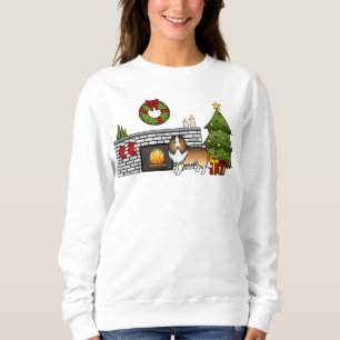 Sable Shetland Sheepdog Hund in einem Weihnachtszi Sweatshirt