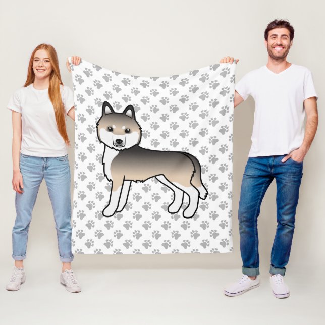 Sable Siberian Husky Cartoon Dog & Paws Fleecedecke (Beispiel)