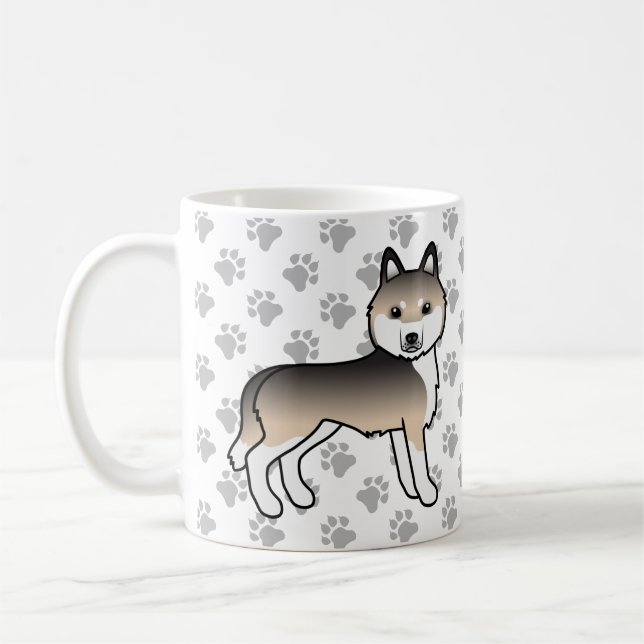 Sable Siberian Husky Cartoon Dog & Paws Kaffeetasse (Links)