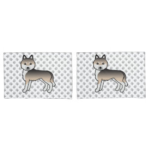 Sable Sibirischer Husky Cartoon-Hund und Pfoten Kissenbezug