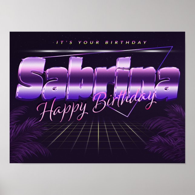 Sabrina Name Vorname lila retro Poster Geburtstag (Vorne)