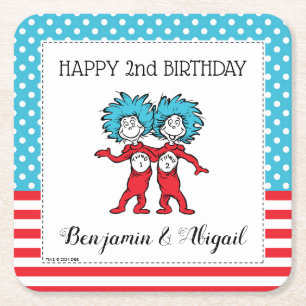 Sache eins zwei   Twins Birthday Rechteckiger Pappuntersetzer