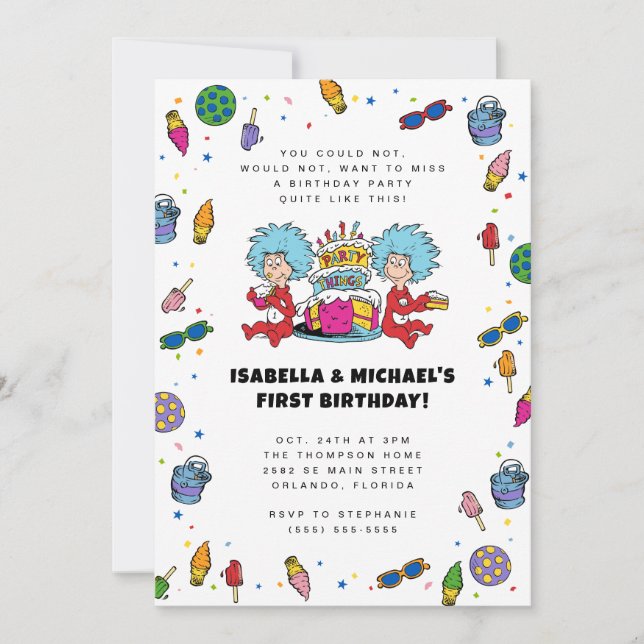 Sache eins zwei | Twins Confetti Birthday Einladung (Vorderseite)