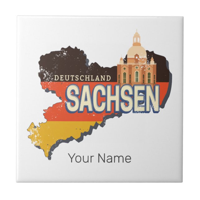 Sachsen Deutschland Retro Staat Karte Vintag Souve Fliese (Vorderseite)