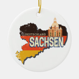 Sachsen Deutschland Retro Staat Karte Vintag Souve Keramik Ornament