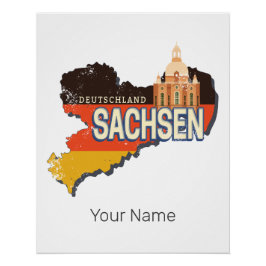 Sachsen Deutschland Retro Staat Karte Vintag Souve Poster