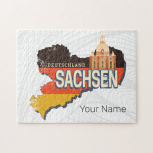 Sachsen Deutschland Retro Staat Karte Vintag Souve Puzzle