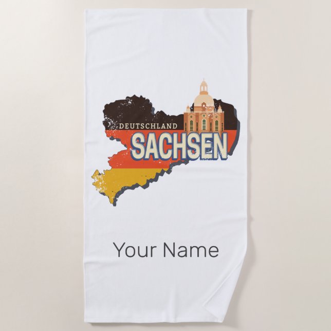 Sachsen Deutschland Retro Staat Karte Vintag Souve Strandtuch (Vorderseite)