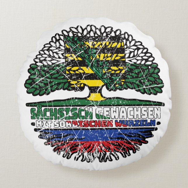 Sachsen Sächsisch Sorbisch Sorben Baum Wurzel Flag Rundes Kissen (Vorderseite)