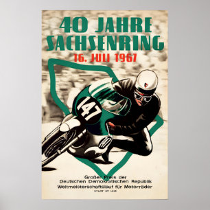 Sachsenring GP 1967 Motorradrennen Poster Vintage