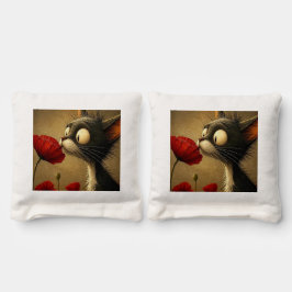 Sackwurf-Spiel Black & White Cat Red Flower