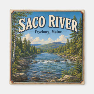 Saco River Fryeburg Maine Vintage Szenisches Quadr Magnet
