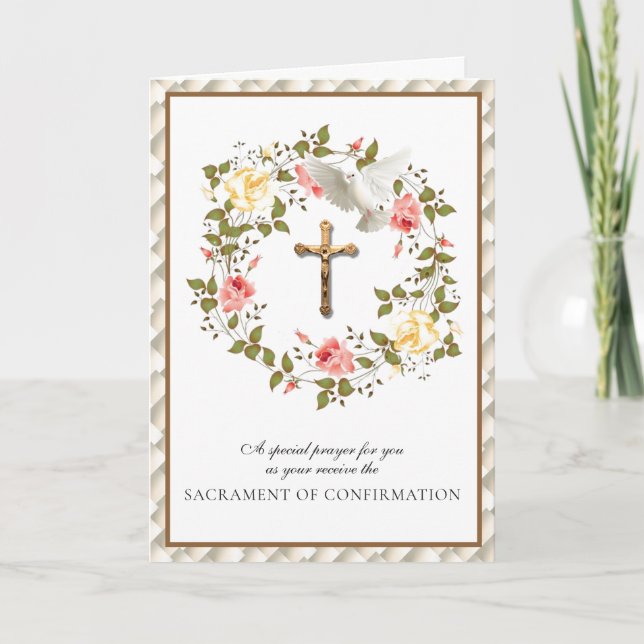Sacrament Confirmation Crucifix Blumenschaden Feiertagskarte (Vorderseite)