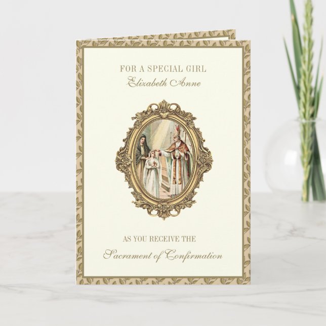 Sacrament Confirmation Girl Sponsor Bishop Feiertagskarte (Vorderseite)