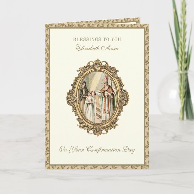 Sacrament Confirmation Girl Sponsor Bishop Feiertagskarte (Vorderseite)