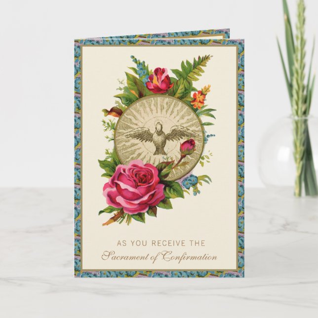 Sacrament of Confirmation Religious Roses Feiertagskarte (Vorderseite)