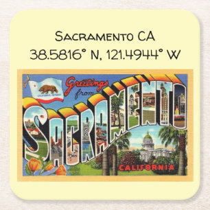 Sacramento CA Kartenkoordinaten im Vintage-Stil Rechteckiger Pappuntersetzer