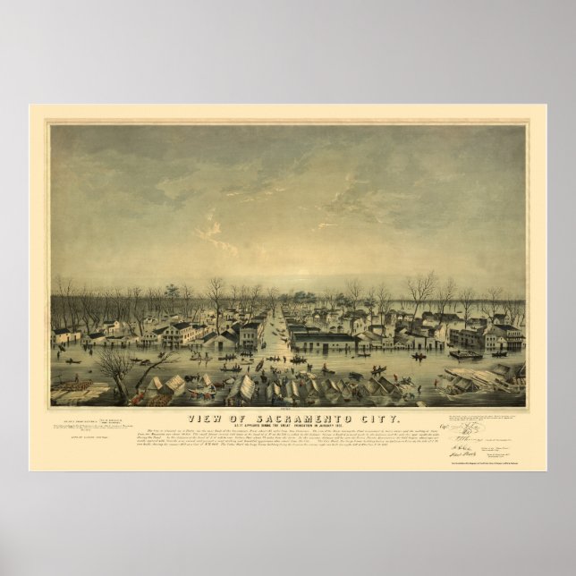 Sacramento, CA Panorama Karte - 1850 Poster (Vorne)