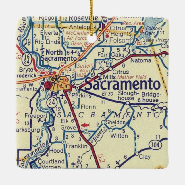Sacramento CA Vintage Karte Keramikornament (Rückseite)