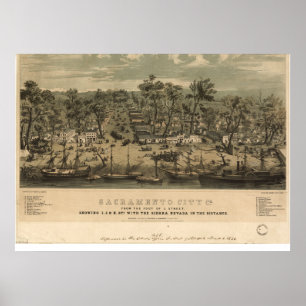 Sacramento California 1850 Panoramakarte Poster