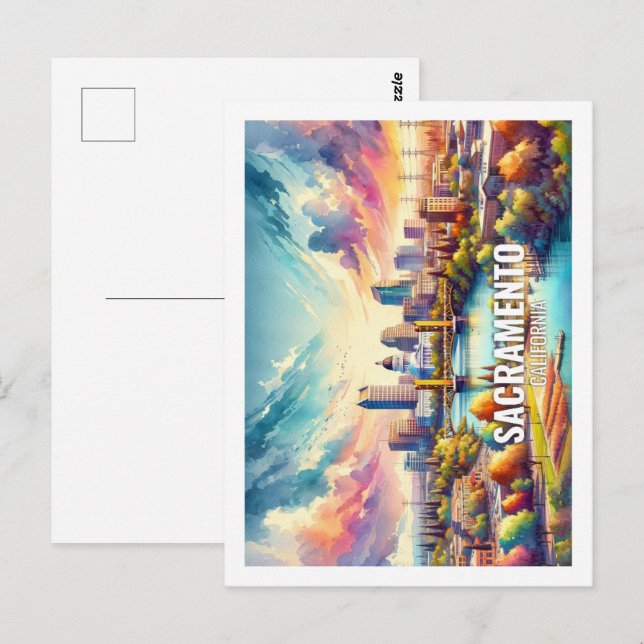 Sacramento California Berühmte Wasserfarbe für Aus Postkarte (Vorne/Hinten)