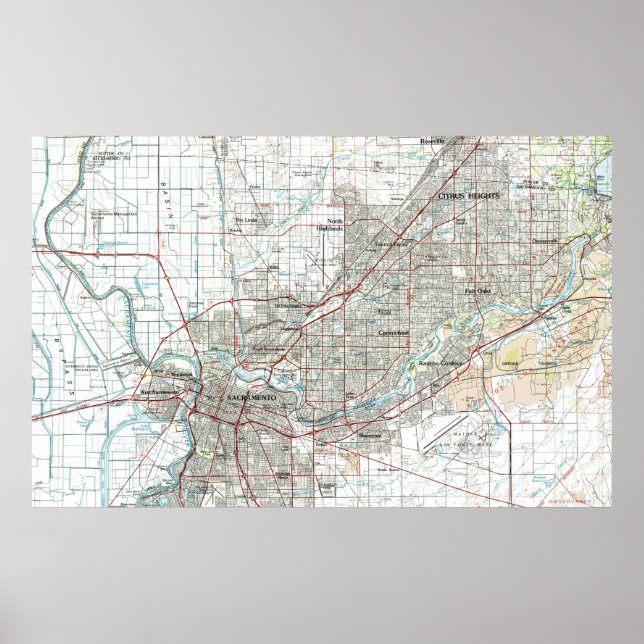 Sacramento California Map (1994) Poster (Vorne)