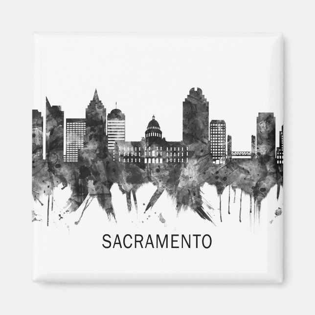 Sacramento California Skyline BW Magnet (Vorne)
