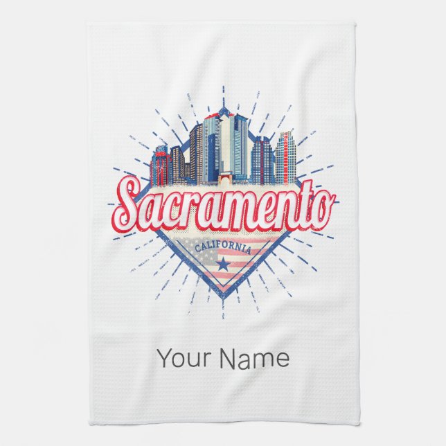 Sacramento California United Staaten Skyline USA Geschirrtuch (Vertikal)