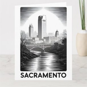 Sacramento Kalifornien Skyline Schwarz Weiß Holzsc Karte