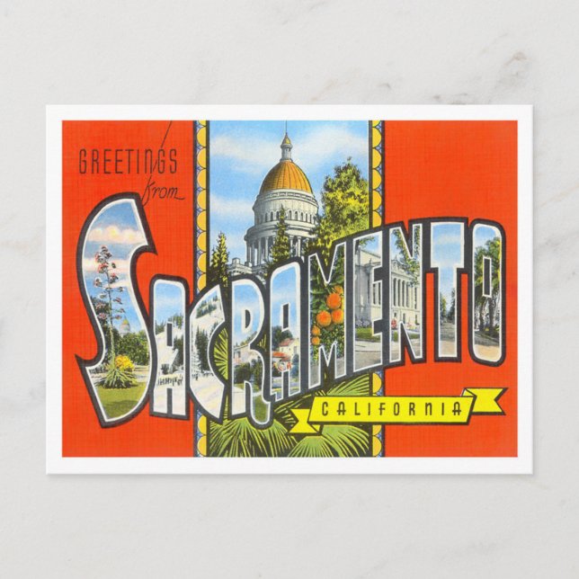 Sacramento, Kalifornien, Vintage Großbuchstaben Po Postkarte (Vorderseite)