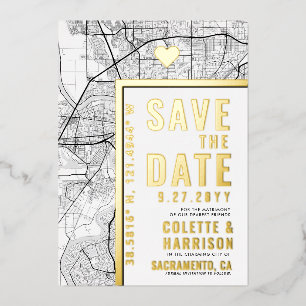 Sacramento Love Locator   Hochzeit Save the Date Folieneinladung