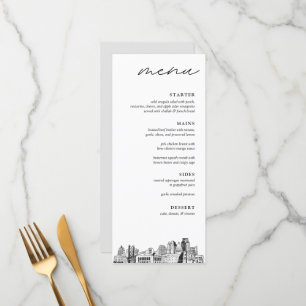 Sacramento Skyline Sketch Wedding Dinner Menu Menükarte