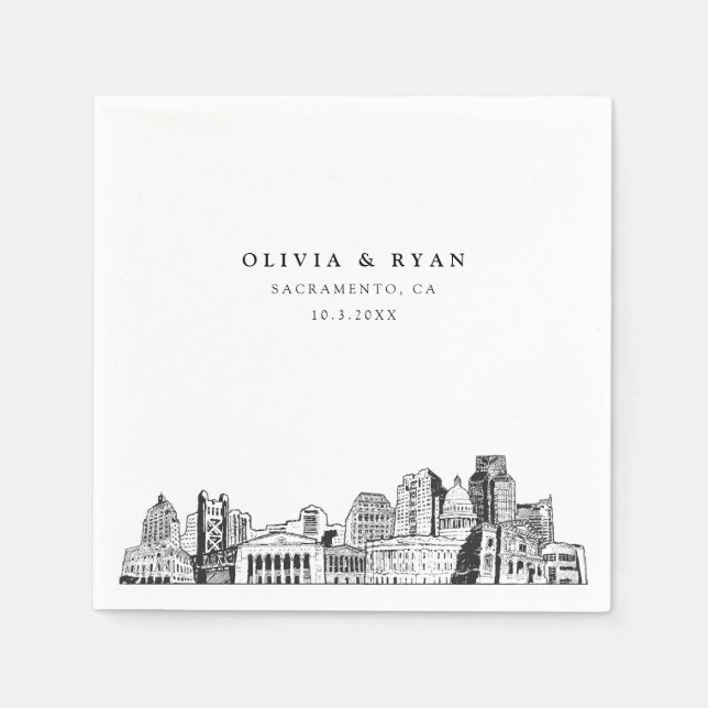 Sacramento Skyline Wedding Paper Cocktail Napkin Serviette (Vorderseite)