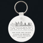 Sacramento Stylized Skyline | Benutzerdefinierter  Schlüsselanhänger<br><div class="desc">Eine einzigartige Schlüsselkette,  die die schöne Stadt Sacramento,  Kalifornien,  repräsentiert. Dieser Schlüsselanhänger zeigt die einzigartige Skyline der Stadt mit ihrem Namen darunter. Unter dem Namen der Stadt finden Sie einen Platz für Ihren einzigartigen Slogan oder Ihre Aussage über Ihre Lieblingsstadt.</div>