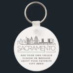 Sacramento Stylized Skyline | Benutzerdefinierter  Schlüsselanhänger<br><div class="desc">Eine einzigartige Schlüsselkette,  die die schöne Stadt Sacramento,  Kalifornien,  repräsentiert. Dieser Schlüsselanhänger zeigt die einzigartige Skyline der Stadt mit ihrem Namen darunter. Unter dem Namen der Stadt finden Sie einen Platz für Ihren einzigartigen Slogan oder Ihre Aussage über Ihre Lieblingsstadt.</div>