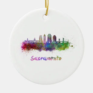 Sacramento V2 Skyline in Aquarellfarbe Keramik Ornament